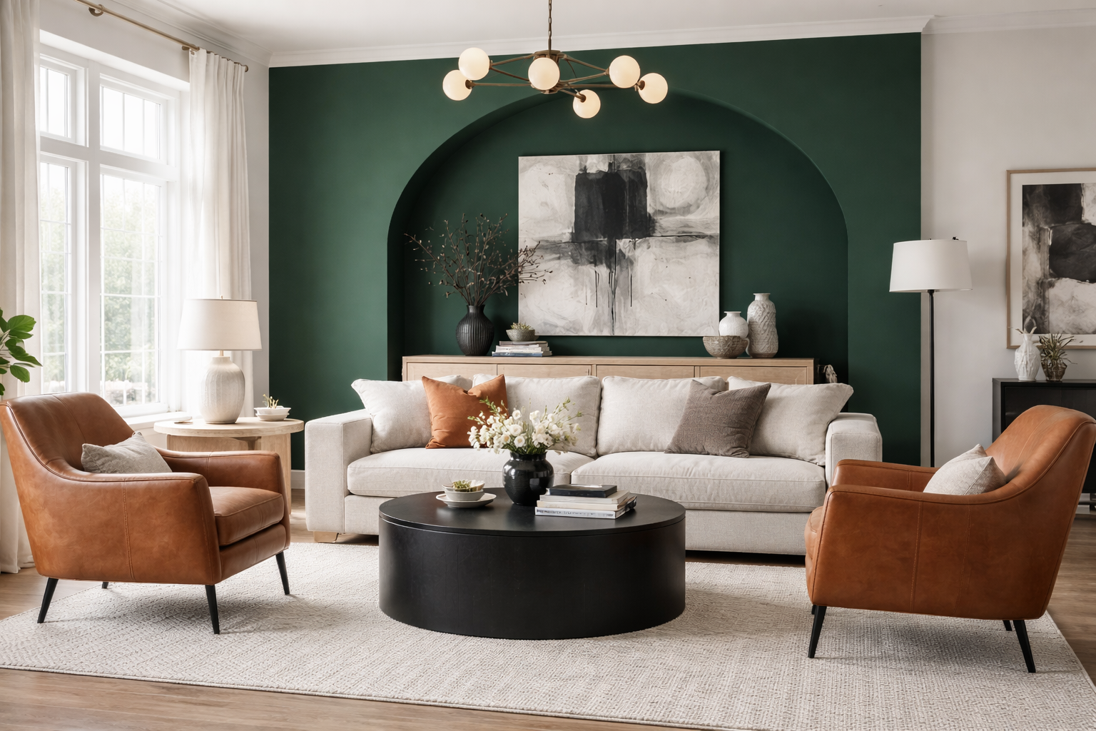 Accent wall inspiration using deep color behind sofa or bed for a focal point