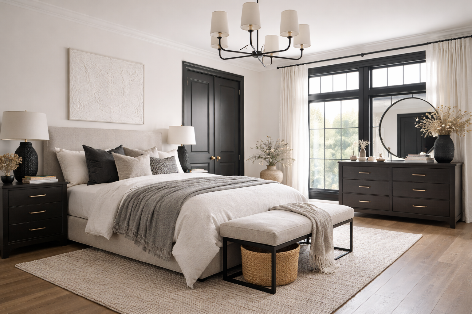 Modern contrast idea with bright walls and darker trim for crisp definition