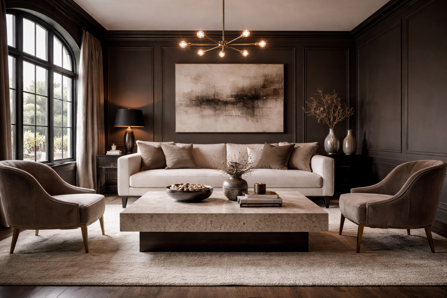 Moody dining room inspiration with dark walls and balanced lighting