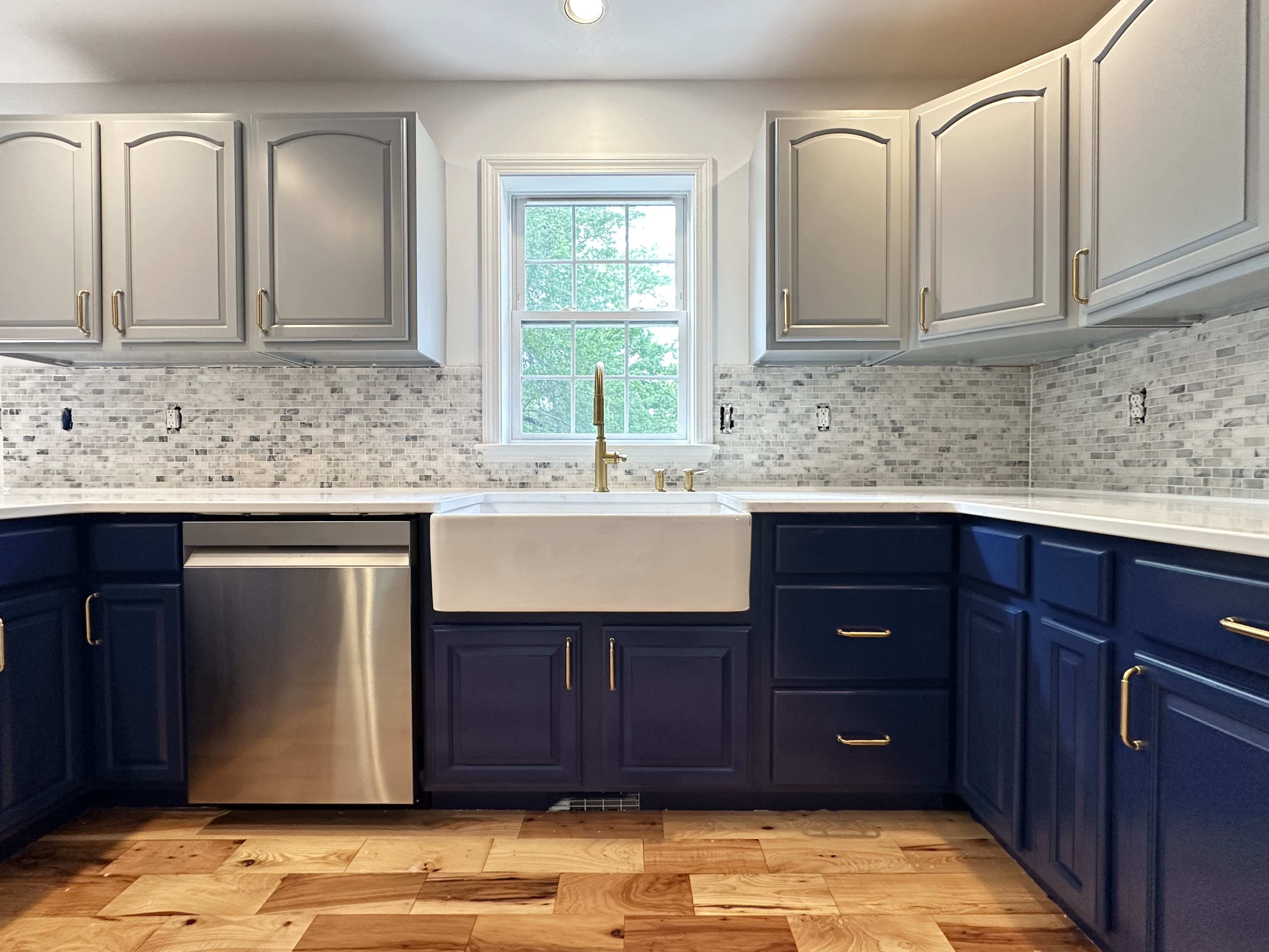 Kitchen cabinets painted with durable semi-gloss enamel finish