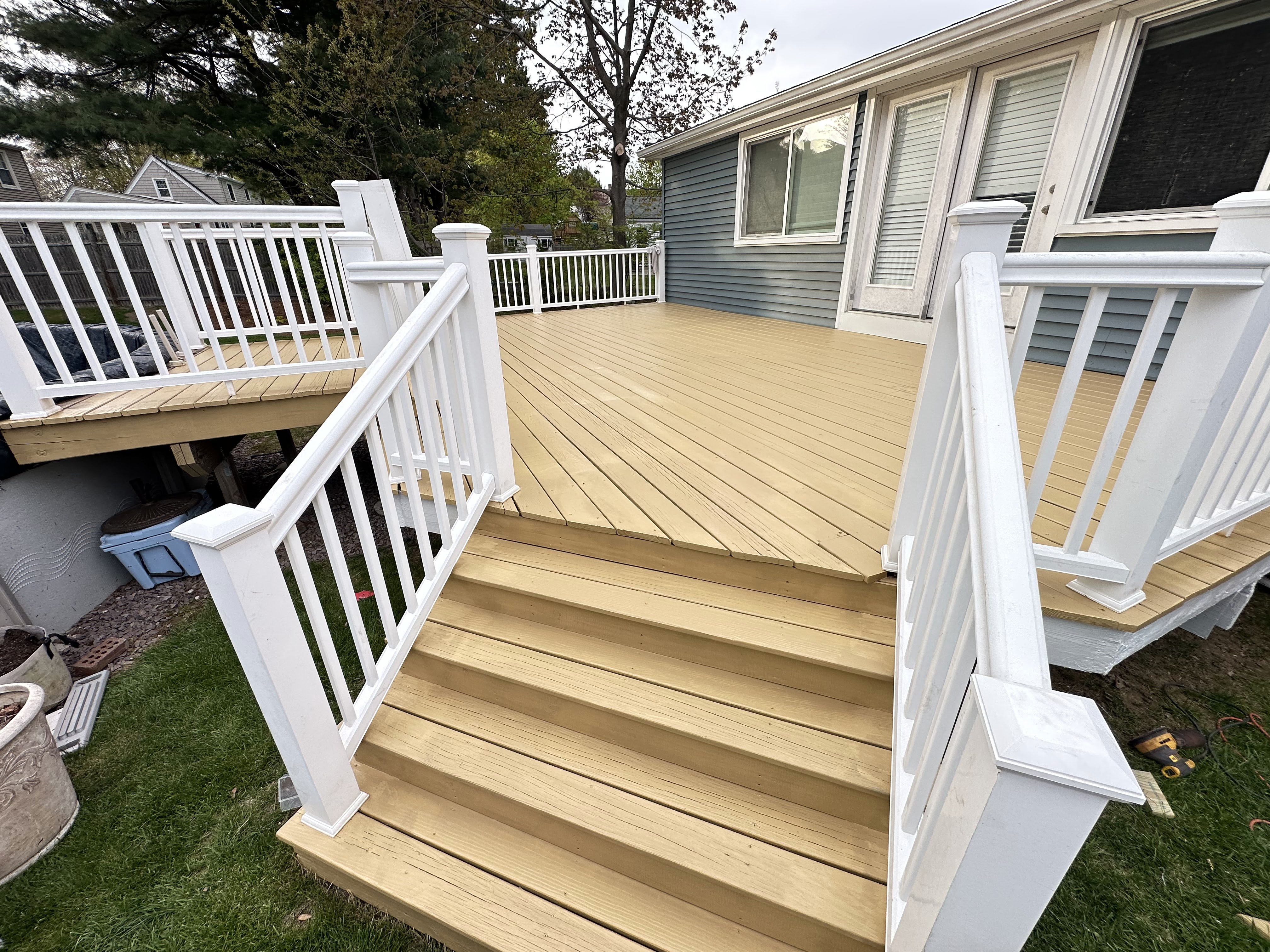 Deck steps and landing painted or stained for a durable outdoor finish