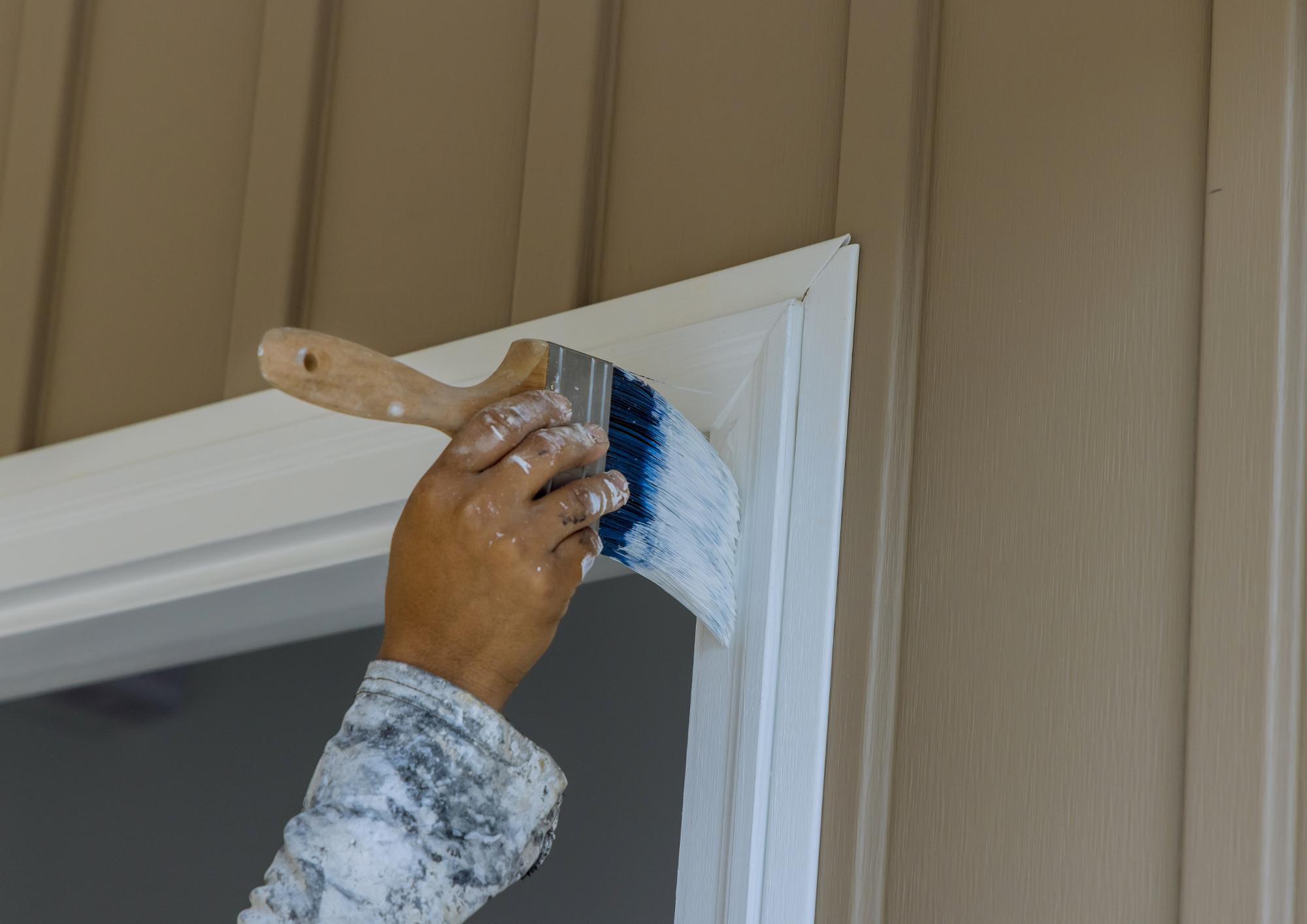 Door frame and casing detail work before painting