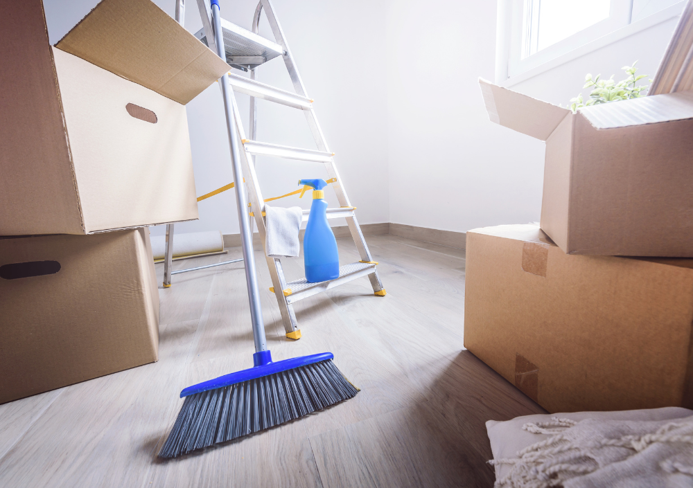 Apartment being cleaned before moving in
